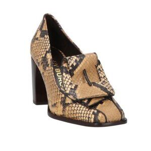 TORY BURCH Snakeskin Leather Neutral Black and Tan Heeled Buckle Loafers Size 8M
